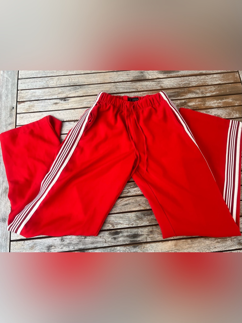 ZARA Y2K red track pants with white accent stripes